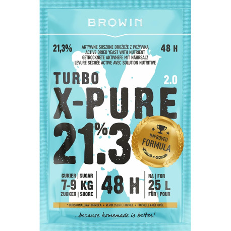 Browin Turbo X-Pure 21,3% 48h, 25 L Drożdże 7-9 kg cukru